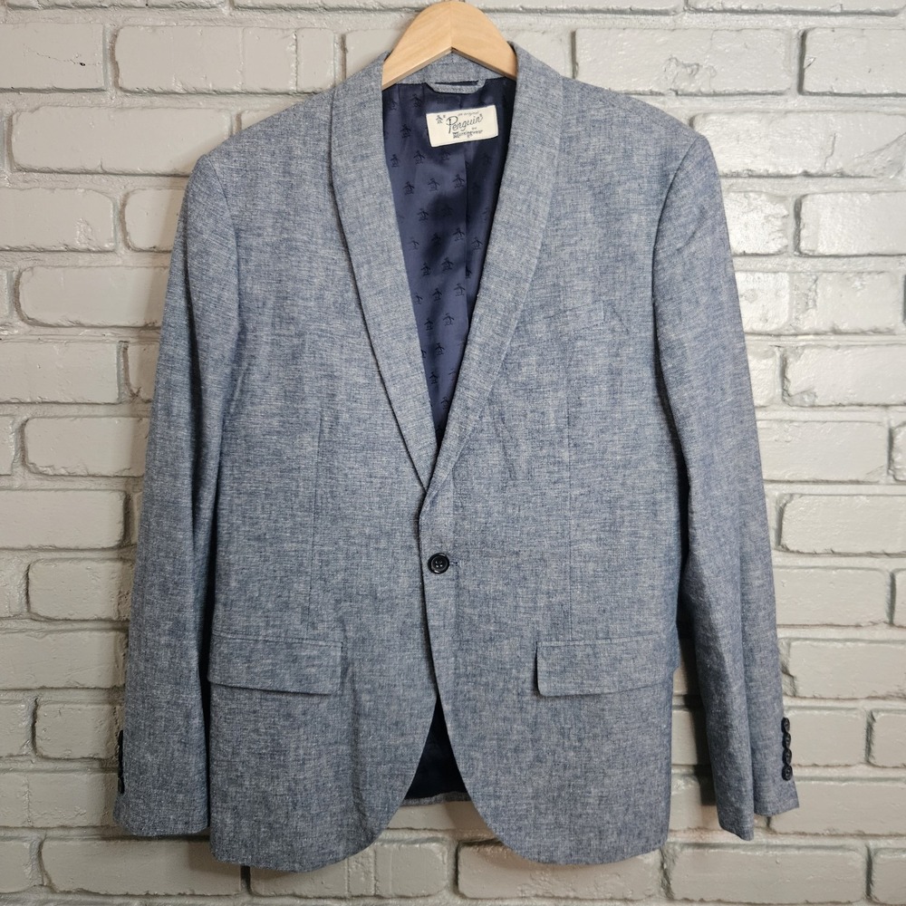 Penguin‎ Munsingwear Mens Blazer Large Linen Suit Jacket Sport Coat Blue